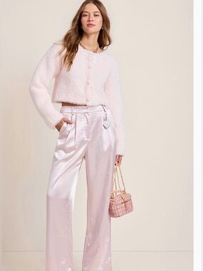 Francesca's Satin Pink Elastic Waist Pants